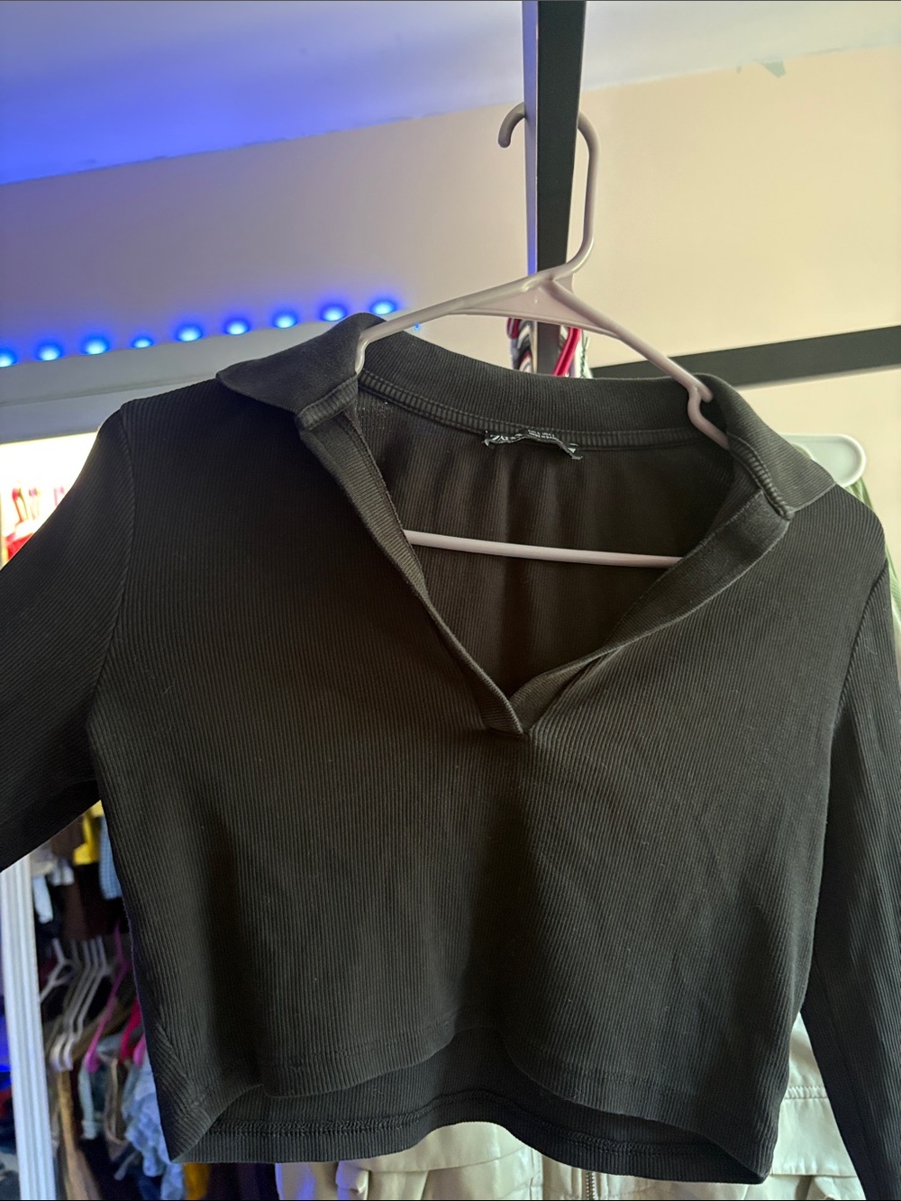 Zara Black Ribbed Cropped Polo